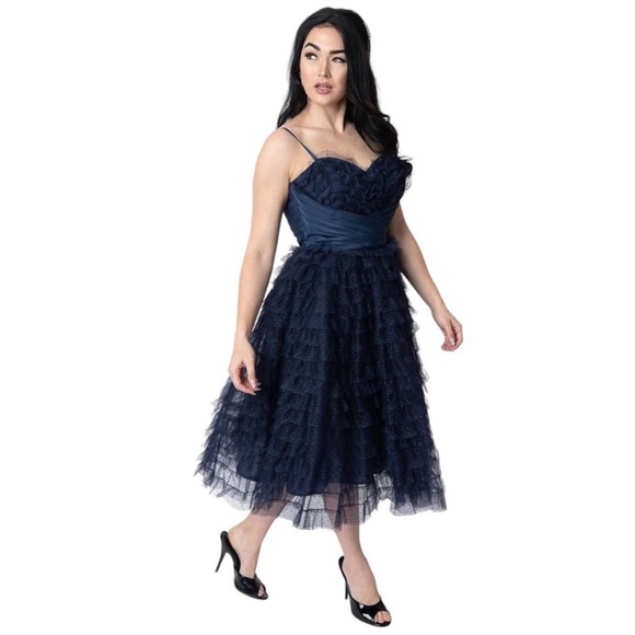 Tulle Cupcake Swing Dress - Navy Blue - Picture 3 of 7
